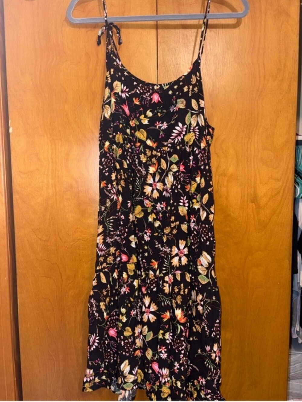 NATURAL LIFE Black Floral Sundress with Pink and Yellow Blooms Large